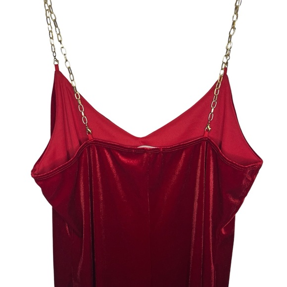 Red Velvet Gold Chain Strap Mini Dress - Picture 4 of 16